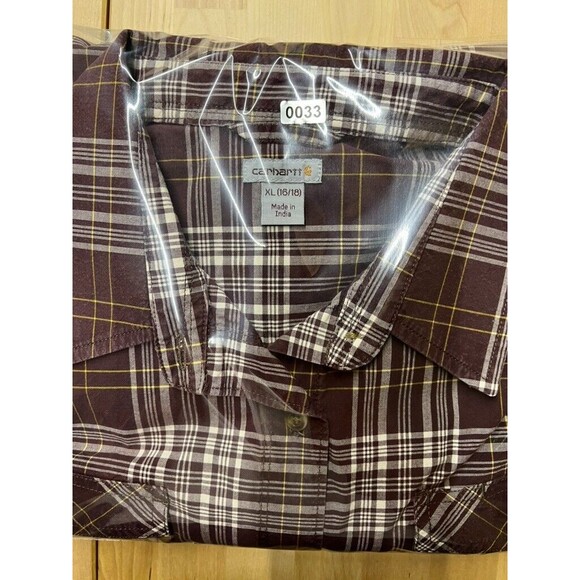 Mens Carhartt Long Sleeve Button Down Shirt Brown Plaid Size XL - Picture 9 of 9